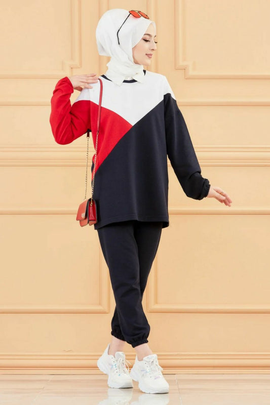 Tracksuit, sport suit black red white casual daily wear