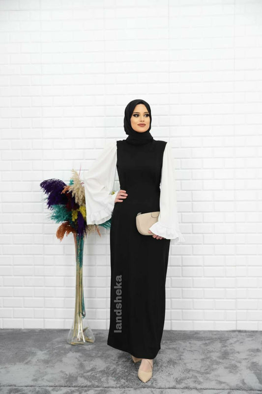 Long black dress with elegant white long sleeves